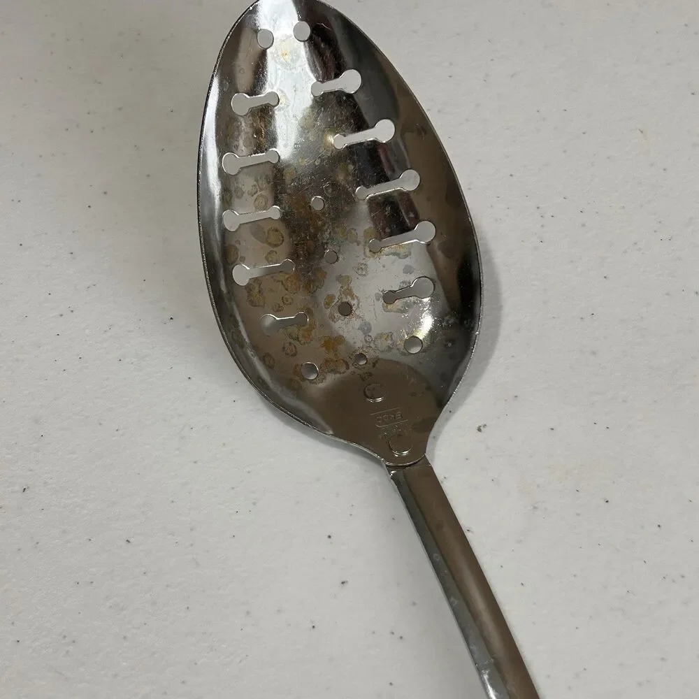 Vintage EKCO USA Slotted Serving Cooking Spoon Stainless Steel Corncob Handle
